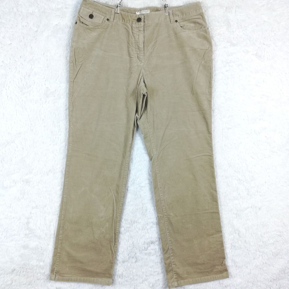 Crazy Horse Womens Pants Straight Leg Corduroy Tan‎ Flap Pocket Stretch 14